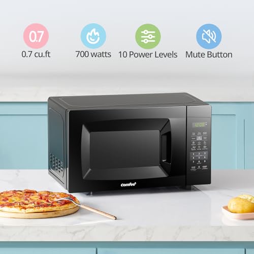 COMFEE' EM720CPL-PMB Countertop Microwave Oven with Sound On/Off, ECO Mode and Easy One-Touch Buttons, 0.7cu.ft, 700W, Black - My Kitchen Products