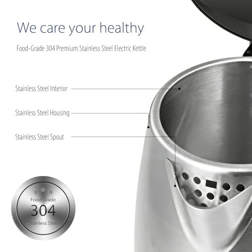 COMFEE' Stainless Steel Electric Kettle, 1.7 Liter Tea Kettle Electric & Hot Water Kettle, 1500W Fast Boil with LED Light, Auto Shut-Off and Boil-Dry Protection - My Kitchen Products