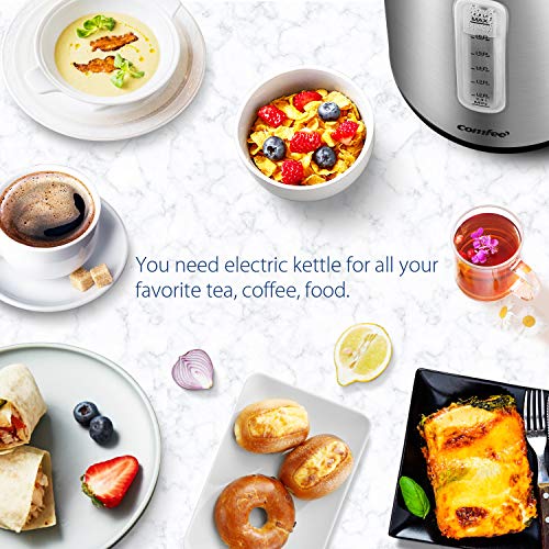 COMFEE' Stainless Steel Electric Kettle, 1.7 Liter Tea Kettle Electric & Hot Water Kettle, 1500W Fast Boil with LED Light, Auto Shut-Off and Boil-Dry Protection - My Kitchen Products