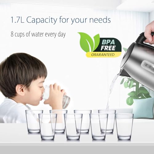 COMFEE' Stainless Steel Electric Kettle, 1.7 Liter Tea Kettle Electric & Hot Water Kettle, 1500W Fast Boil with LED Light, Auto Shut-Off and Boil-Dry Protection - My Kitchen Products