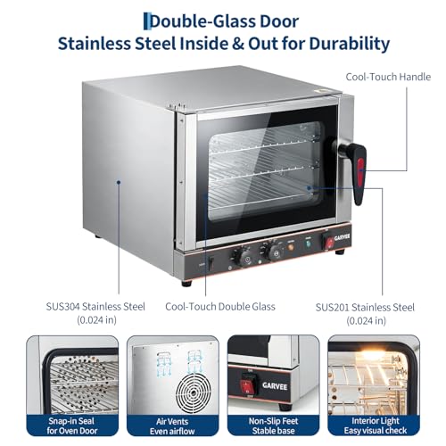Commercial 22L Convection Countertop Oven - 2400W 3-Tier Electric Toaster Oven with 360° Hot Air Circulation - Stainless Steel Baking Oven with Temp Control (122-572°f) & Timer - My Kitchen Products