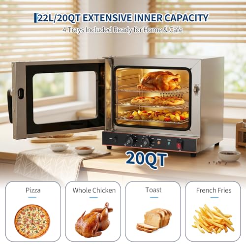 Commercial 22L Convection Countertop Oven - 2400W 3-Tier Electric Toaster Oven with 360° Hot Air Circulation - Stainless Steel Baking Oven with Temp Control (122-572°f) & Timer - My Kitchen Products