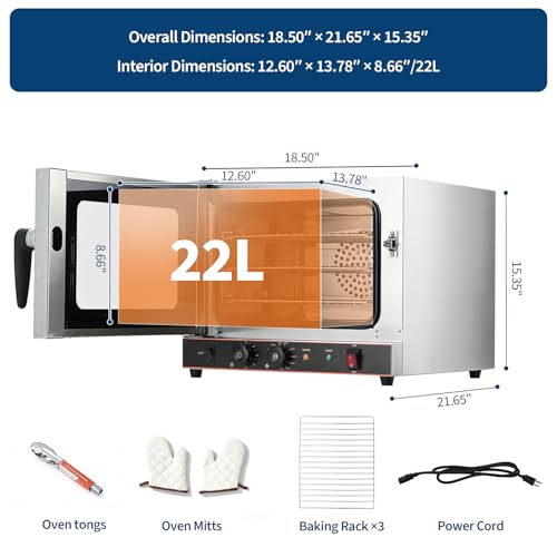 Commercial 22L Convection Countertop Oven - 2400W 3-Tier Electric Toaster Oven with 360° Hot Air Circulation - Stainless Steel Baking Oven with Temp Control (122-572°f) & Timer - My Kitchen Products