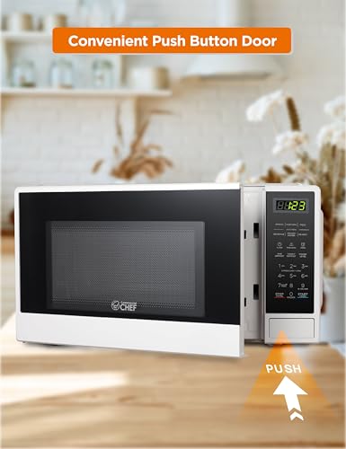 Commercial Chef 1.1 Cu. Ft. Countertop Microwave Oven, Touch Controls with Digital LED Display, 1100W Microwave, Push Button Door, 10 Power Levels, CHCM11100W, White - My Kitchen Products