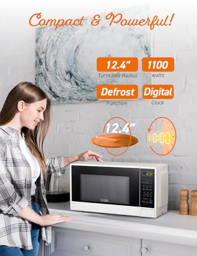 Commercial Chef 1.1 Cu. Ft. Countertop Microwave Oven, Touch Controls with Digital LED Display, 1100W Microwave, Push Button Door, 10 Power Levels, CHCM11100W, White - My Kitchen Products