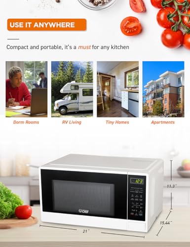 Commercial Chef 1.1 Cu. Ft. Countertop Microwave Oven, Touch Controls with Digital LED Display, 1100W Microwave, Push Button Door, 10 Power Levels, CHCM11100W, White - My Kitchen Products