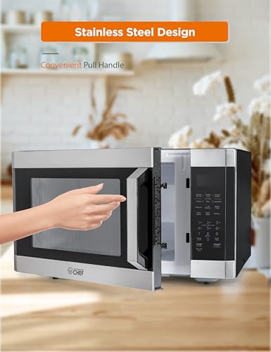 COMMERCIAL CHEF 1.6 Cubic Foot Microwave with 10 Power Levels, Small Microwave with Pull Handle Child Safety Lock, 1100 Watt Microwave with Digital Control Panels,Stainless Steel - My Kitchen Products