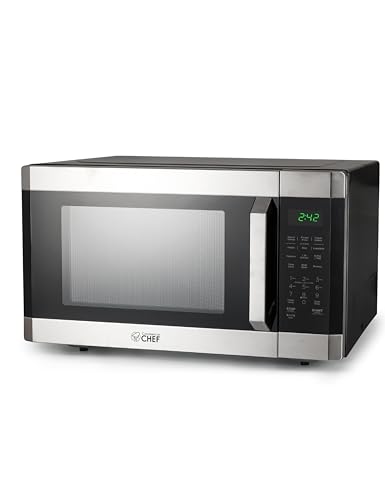 COMMERCIAL CHEF 1.6 Cubic Foot Microwave with 10 Power Levels, Small Microwave with Pull Handle Child Safety Lock, 1100 Watt Microwave with Digital Control Panels,Stainless Steel - My Kitchen Products