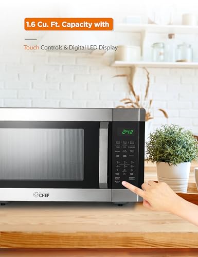 COMMERCIAL CHEF 1.6 Cubic Foot Microwave with 10 Power Levels, Small Microwave with Pull Handle Child Safety Lock, 1100 Watt Microwave with Digital Control Panels,Stainless Steel - My Kitchen Products