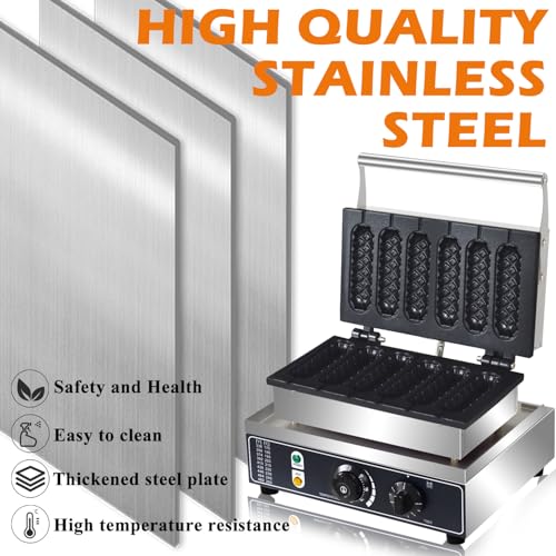 Commercial Corn Dog Waffle Maker,1600W Lolly Stick Waffle Maker,6 Slice Non-Stick,Stainless Steel Corn Hot Dog Waffle Iron with Temp and Time Control, for Restaurant Bakery Snack Bar Family. - My Kitchen Products