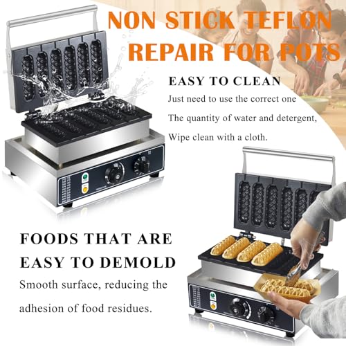 Commercial Corn Dog Waffle Maker,1600W Lolly Stick Waffle Maker,6 Slice Non-Stick,Stainless Steel Corn Hot Dog Waffle Iron with Temp and Time Control, for Restaurant Bakery Snack Bar Family. - My Kitchen Products