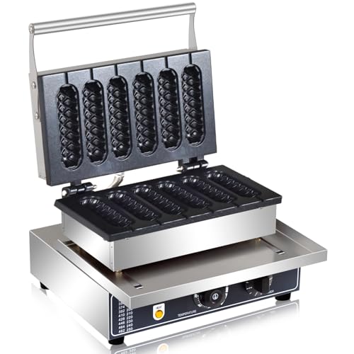 Commercial Corn Dog Waffle Maker,1600W Lolly Stick Waffle Maker,6 Slice Non-Stick,Stainless Steel Corn Hot Dog Waffle Iron with Temp and Time Control, for Restaurant Bakery Snack Bar Family. - My Kitchen Products