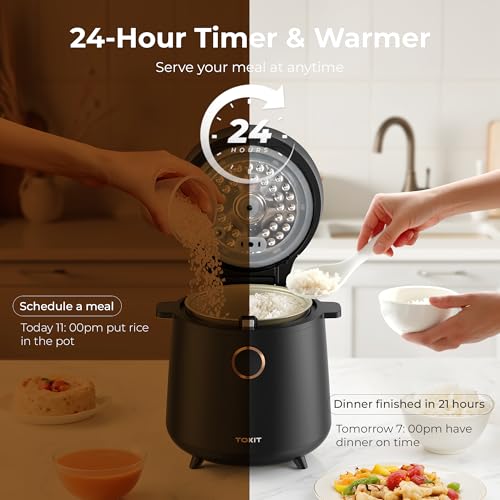 Compact Mini Rice Cooker Small Kitchen 3-Cup (Uncooked) / 6-Cup (Cooked), Non Stick Ceramic Inner Pot Rice Maker, 24H Timer Delay, Auto Keep Warm, 9 Functions Multicooker For Brown Rice, Steam, Soup - My Kitchen Products