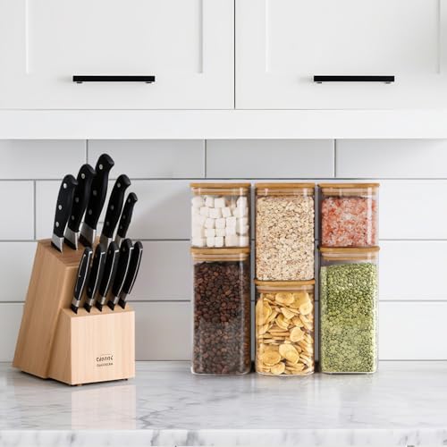 ComSaf Airtight Glass Storage Canister with Lids (0.7Qt/1.2Qt/1.6Qt) Set of 6, Food Storage Container Kitchen Pantry Storage Jar, Glass Jars for Flour Cereal Sugar Tea Coffee Beans Snacks, Square - My Kitchen Products