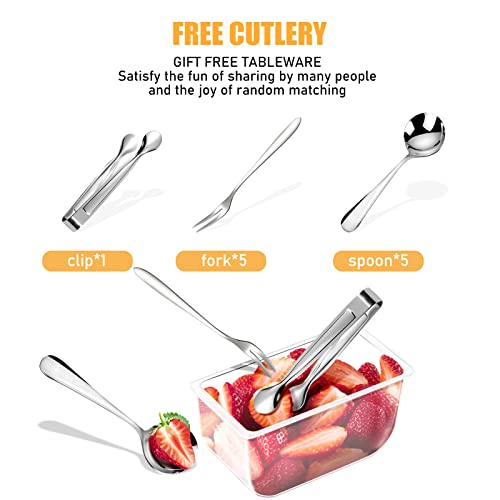 Condiment Tray with Stainless Steel 5 Spoons, 5 Forks and 1 Clip, Chilled Condiment Server, Condiment Server, Bar Garnish Holder on Ice, Bar Accessories Fruit and Salad with Removable Trays and Lid - My Kitchen Products