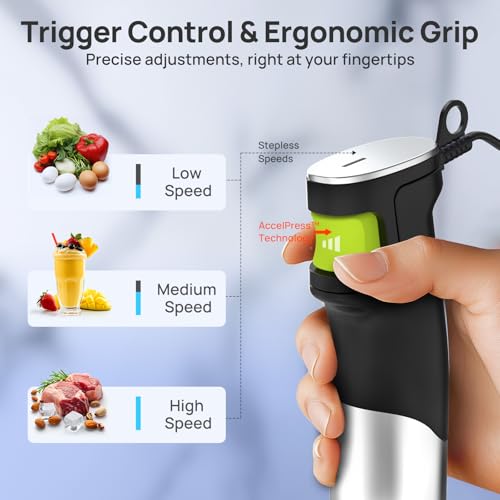 Consciot 4-in-1 Immersion Blender Handheld Max 1100W, Corded Stick Emulsifier with Entire Stainless Steel Blender Shaft, Trigger Speed Control, For Blending, Beating, Frothing, Mixing & More, Non-BPA - My Kitchen Products
