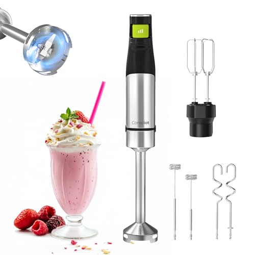 Consciot 4-in-1 Immersion Blender Handheld Max 1100W, Corded Stick Emulsifier with Entire Stainless Steel Blender Shaft, Trigger Speed Control, For Blending, Beating, Frothing, Mixing & More, Non-BPA - My Kitchen Products
