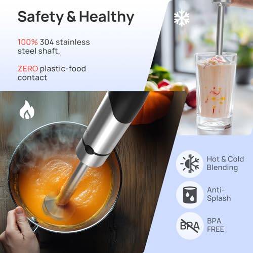 Consciot 4 in 1 Immersion Hand Blender Max 1100W, Corded Stick Emulsifier with Entire Stainless Steel Blender Shaft, Trigger Speed Control, For Blending, Beating, Frothing, Mixing & More, Non-BPA - My Kitchen Products