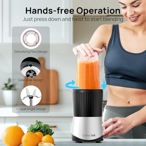 Consciot CB08 11-Piece Blender for Kitchen and Personal Size, Blend Shakes and Smoothies, Frozen Drinks, Baby Food, Spreads & More, 3 Portable To-Go Cups & 2 Spout Lids & 1 Solid Lid, 900 Peak Watts - My Kitchen Products