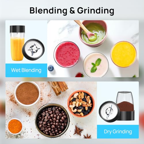 Consciot CB08 16-Piece Blender & Grinder Combo for Kitchen and Personal Size, Blend Shakes and Smoothies, Frozen Drinks, Baby Food, Spreads & More, 4 BPA-Free Portable To-Go Cups, 900 Peak Watts - My Kitchen Products