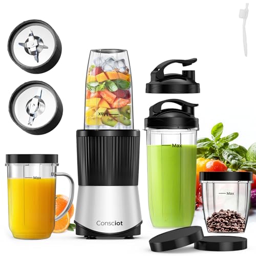 Consciot CB08 16-Piece Blender & Grinder Combo for Kitchen and Personal Size, Blend Shakes and Smoothies, Frozen Drinks, Baby Food, Spreads & More, 4 BPA-Free Portable To-Go Cups, 900 Peak Watts - My Kitchen Products