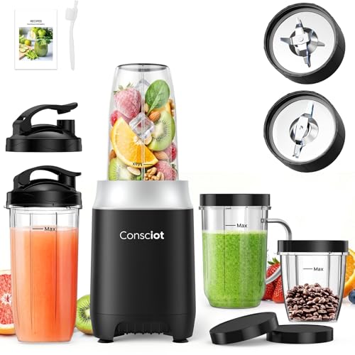 Consciot CB10 16Pcs Personal and Countertop Blender Combo, Coffee and Spice Grinder, Make Shakes and Smoothies, Frozen