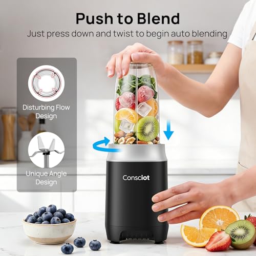 Consciot CB10 16Pcs Personal and Countertop Blender Combo, Coffee and Spice Grinder, Make Shakes and Smoothies, Frozen Drinks, Baby Food, Spreads & More, 4 Portable BPA Free To-Go Cups, 900 Peak Watt - My Kitchen Products