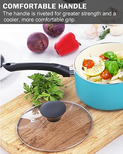 Cook N Home Basics Ceramic Nonstick Pots and Pans Cookware Set, Dutch Ovens and Saucepans with Glass Lid, Frying Pans without Lid, Not Induction, 10-Piece, Turquoise - My Kitchen Products