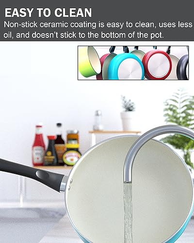 Cook N Home Basics Ceramic Nonstick Pots and Pans Cookware Set, Dutch Ovens and Saucepans with Glass Lid, Frying Pans without Lid, Not Induction, 10-Piece, Turquoise - My Kitchen Products