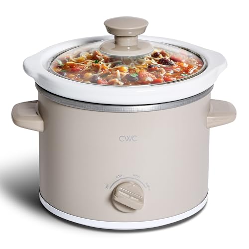 COOK WITH COLOR 2QT Mini Electric Round Slow Cooker - Adjustable Settings, Removable Stoneware Pot, Tempered Glass Lid, Dishwasher Safe, Cool-Touch Side Handles, Sand - My Kitchen Products
