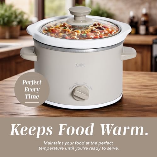 COOK WITH COLOR 2QT Mini Electric Round Slow Cooker - Adjustable Settings, Removable Stoneware Pot, Tempered Glass Lid, Dishwasher Safe, Cool-Touch Side Handles, Sand - My Kitchen Products