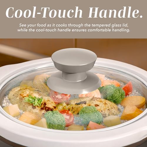 COOK WITH COLOR 2QT Mini Electric Round Slow Cooker - Adjustable Settings, Removable Stoneware Pot, Tempered Glass Lid, Dishwasher Safe, Cool-Touch Side Handles, Sand - My Kitchen Products