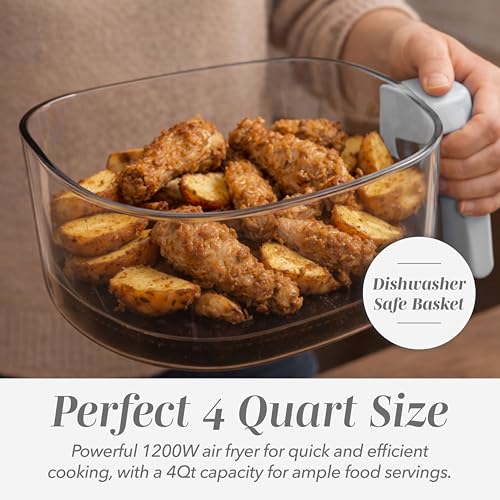 COOK WITH COLOR Colorful 1200W 4Qt Air Fryer: Glass Basket, Dishwasher Safe, 60min Timer, 6 Presets, Temp Control 175F-400F, 4 QT, Linen White - My Kitchen Products