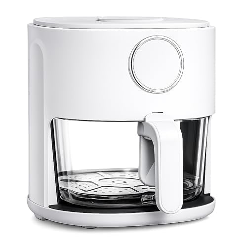COOK WITH COLOR Colorful 1200W 4Qt Air Fryer: Glass Basket, Dishwasher Safe, 60min Timer, 6 Presets, Temp Control 175F-400F, 4 QT, Linen White - My Kitchen Products