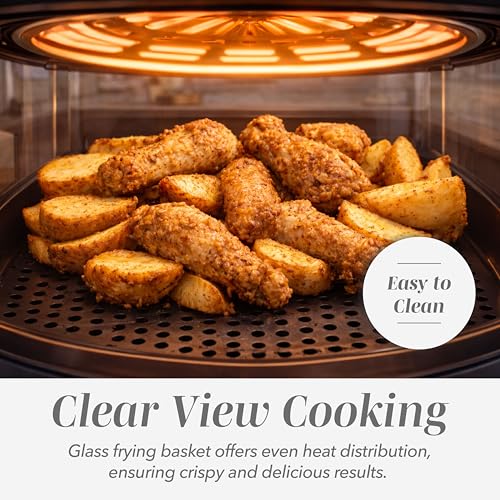 COOK WITH COLOR Colorful 1200W 4Qt Air Fryer: Glass Basket, Dishwasher Safe, 60min Timer, 6 Presets, Temp Control 175F-400F, 4 QT, Linen White - My Kitchen Products