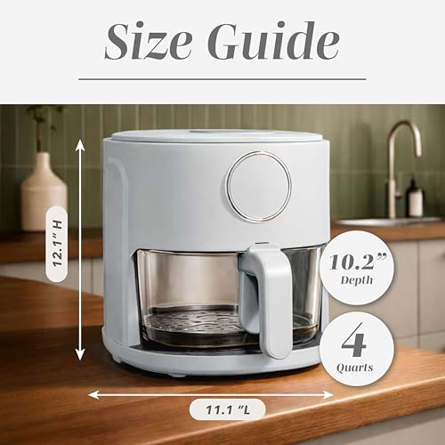 COOK WITH COLOR Colorful 1200W 4Qt Air Fryer: Glass Basket, Dishwasher Safe, 60min Timer, 6 Presets, Temp Control 175F-400F, 4 QT, Linen White - My Kitchen Products