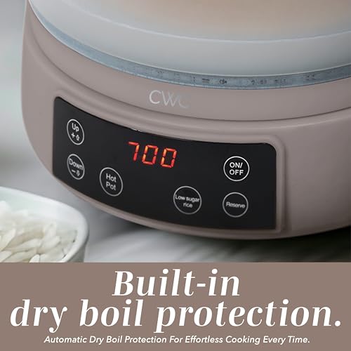 COOK WITH COLOR Glass Mini Low Carb Rice Cooker – Holds 2 Cups Raw/Makes 6 Cups Cooked with Auto Lift Filter Basket, Hotpot & Steamer for Rice, Grains, Digital Panel with Keep Warm, Goat/Mink - My Kitchen Products