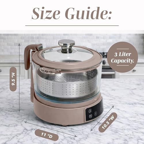 COOK WITH COLOR Glass Mini Low Carb Rice Cooker – Holds 2 Cups Raw/Makes 6 Cups Cooked with Auto Lift Filter Basket, Hotpot & Steamer for Rice, Grains, Digital Panel with Keep Warm, Goat/Mink - My Kitchen Products