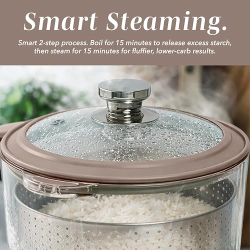 COOK WITH COLOR Glass Mini Low Carb Rice Cooker – Holds 2 Cups Raw/Makes 6 Cups Cooked with Auto Lift Filter Basket, Hotpot & Steamer for Rice, Grains, Digital Panel with Keep Warm, Goat/Mink - My Kitchen Products