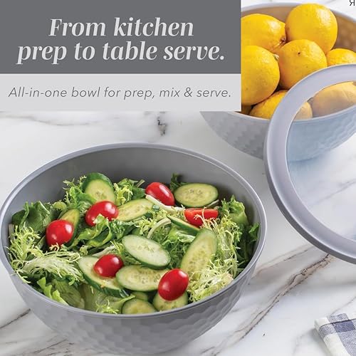 COOK WITH COLOR Mixing Bowls with Lids - 12 Piece Plastic Nesting Bowls Set includes 6 Prep Bowls and 6 Lids, Microwave Safe Mixing Bowl Set, Grey Embossed - My Kitchen Products
