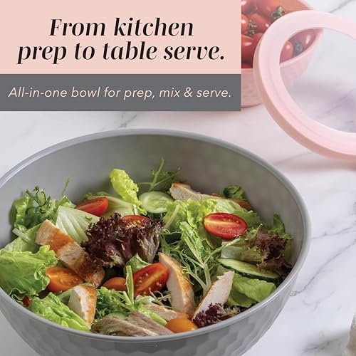 COOK WITH COLOR Mixing Bowls with Lids - 12 Piece Plastic Nesting Bowls Set includes 6 Prep Bowls and 6 Lids, Microwave Safe Mixing Bowl Set, Pink Embossed - My Kitchen Products