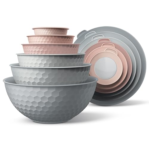 COOK WITH COLOR Mixing Bowls with Lids, 12 Piece Plastic Nesting Bowls Set includes 6 Prep Bowls and 6