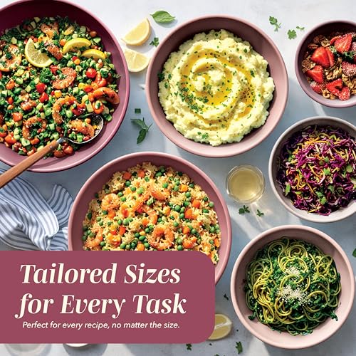COOK WITH COLOR Mixing Bowls with Lids - 12 Piece Plastic Nesting Bowls Set includes 6 Prep Bowls and 6 Lids, Microwave Safe Mixing Bowl Set, Rose TPR Lid - My Kitchen Products
