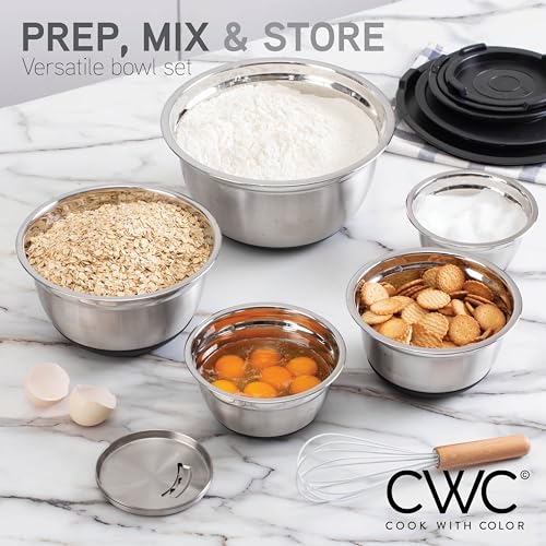 COOK WITH COLOR Stainless Steel Mixing Bowls Set with Lids - Nesting Bowls with Non-Slip Bottom, Silver, 14 Pieces - My Kitchen Products