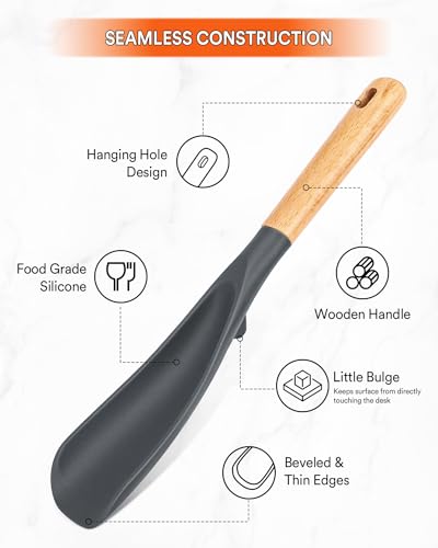 Cooking Spoon for Nonstick Cookwares, Great for Cooking and Serving Sturdy BPA-Free Matte Silicone, Wood Handle Spoon for Mixing, Scoop, and Scrape (Black & Grey, 11.4 inch) - My Kitchen Products