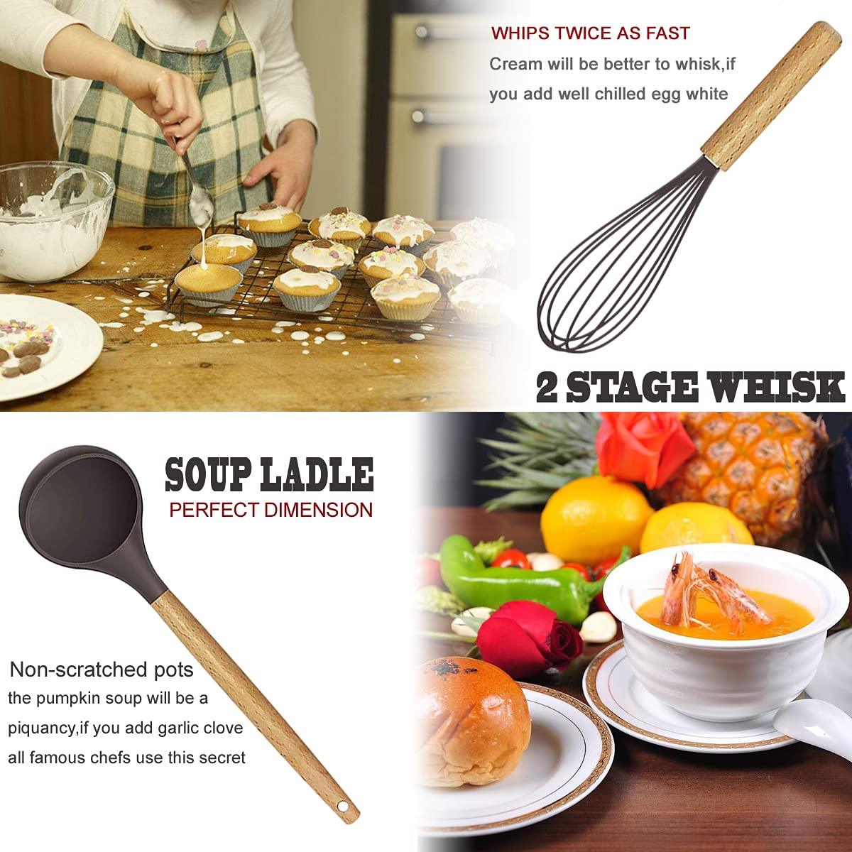 Cooking Utensils Set- 35 PCs Kitchen Utensils with Grater,Tongs, Spoon Spatula &Turner Made of Heat Resistant Food Grade Silicone and Wooden Handles Kitchen Gadgets Tools Set for Cookware - My Kitchen Products