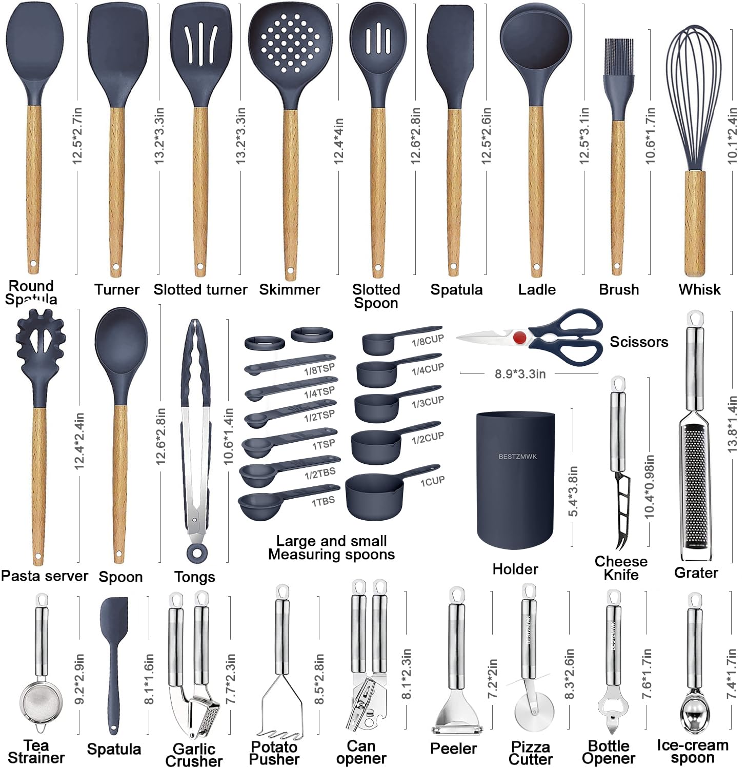 Cooking Utensils Set- 35 PCs Kitchen Utensils with Grater,Tongs, Spoon Spatula &Turner Made of Heat Resistant Food Grade Silicone and Wooden Handles Kitchen Gadgets Tools Set for Cookware - My Kitchen Products