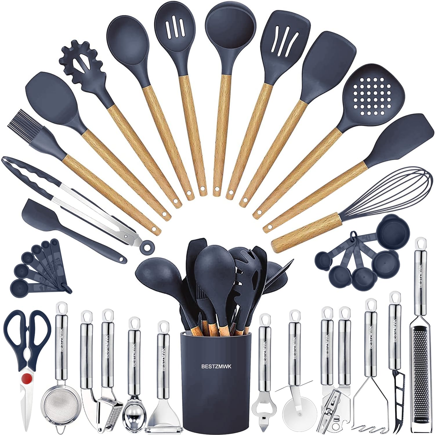 Cooking Utensils Set- 35 PCs Kitchen Utensils with Grater,Tongs, Spoon Spatula &Turner Made of Heat Resistant Food Grade