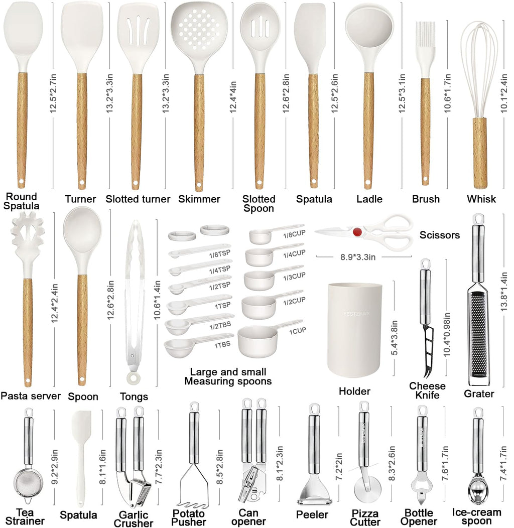 Cooking Utensils Set- 35 PCs Kitchen Utensils with Grater,Tongs, Spoon Spatula &Turner Made of Heat Resistant Food Grade Silicone and Wooden Handles Kitchen Gadgets Tools Set for Cookware - My Kitchen Products