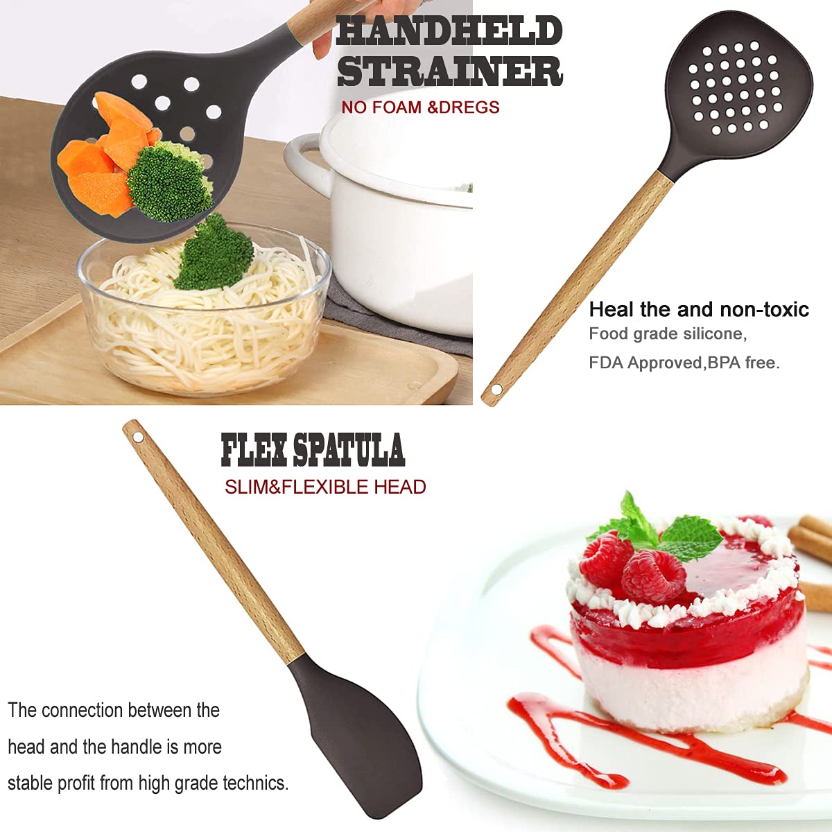 Cooking Utensils Set- 35 PCs Kitchen Utensils with Grater,Tongs, Spoon Spatula &Turner Made of Heat Resistant Food Grade Silicone and Wooden Handles Kitchen Gadgets Tools Set for Cookware - My Kitchen Products